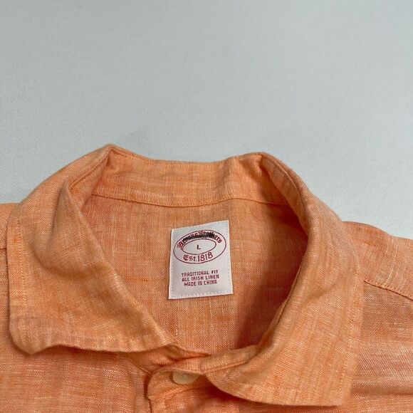 Brooks Brothers Orange Irish Linen Short Sleeve Button Up Shirt Size Large - Picture 3 of 8